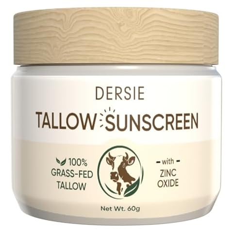 Beef Tallow Sunscreen with Zinc Oxide: Tallow & Zinc Oxide Instant Sun Protection - Non Greasy Formula with Beeswax, Red Raspberry, Carrot Oil - Suitable for Dry and Sensitive Skin - Fresh Scent Cover