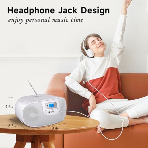 Gelielim CD Player Boombox, FM Radio with Bluetooth, Remote Control, Portable CD Players for Home with Headphone, Mic Jack, Disco Light Support CD-R/RW/MP3, USB, Presents for Elder
