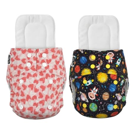 Image of Little Pea Adjustable Cloth Diaper for Babies (3 Months-3 Years) | Leak-Proof, Washable & Reusable | Includes 2 Diaper + 2 Absorbent Pad | Free Size (5-18 kg) | Pack of 2