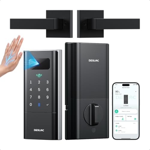 Desloc Palm Vein Smart Lock with Lever Handle, K140 Plus WiFi Deadbolt | 10000mAh Li-ion Battery, APP & Voice Control,Keypad Front Door Lock Set with Auto Lock, Anti-Peep, BHMA Grade, IP65, Black