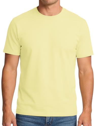 RGJU Mens T-Shirt Plain Crewneck Moisture Wicking, Relaxed Fit Tee Shirt Short Sleeve Soft Breathable Tshirt Casual Basic(Light Yellow,XL)