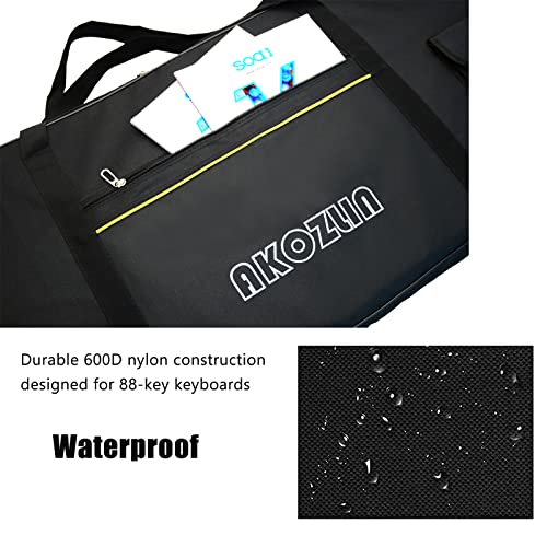 Akozlin 88 Keys Portable Padded Keyboard Case,Dimension 54.1"X6.69"X13.18", Electric Piano Keyboard Gig Bag (Black+Yellow) #TOP4