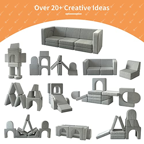 Wanan Kids Couch 12Pcs, Nugget Couch With Modular Kids Couch For Playroom Bedroom, 12 In 1 Multifunctional Toddler Couch For Playing, Creativing, Sleeping, Indoor Kids Sofa (Grey) #TOP3