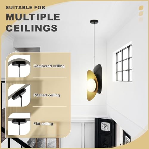 Qepeety Mid-Century Modern 2-Light Crescent Chandelier Black & Gold Hanging Light, Adjustable Pendant Light with Glass Shades for Dining Table, Kitchen Island, Bar, Entryway by Qepeety - Image 7