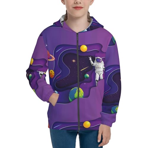 Astronaut in Outer Space Kid Hoodies Boys Zip Up Sweatshirts Girls Pullover with Pocket3