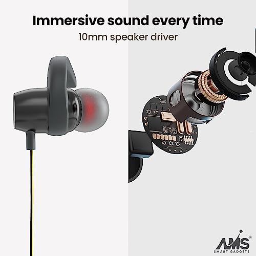 Image of AMS Royal Series Sports Wireless Neckband Earphone with Extra Bass Upto 35 Hours Playtime, Sweat & IPX5 Water Resistance, (NB22, Yellow)