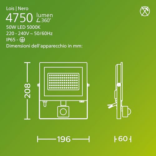 Philips Lois, Proiettore Per Esterni, Con Sensore Di Movimento, 50 W, 5000 K,Nero - 3