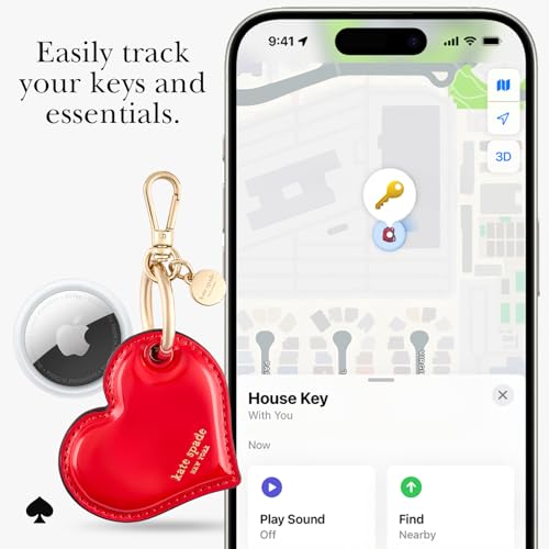 Image of kate spade new york AirTag Charm Keychain - Heart-Shaped AirTag Holder | Stylish & Lightweight AirTag Holder with Luxe Gold Ring Clip for Bags, Luggage, Keys & More - Classic Red Heart-Shaped Design
