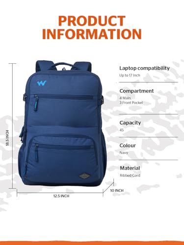 Image of Wildcraft Drifter 45 Laptop Backpack Bag for Man & Women, 45L Ideal bags for men Office use /School /College Boys and Girls, 4 Compartment Bag
