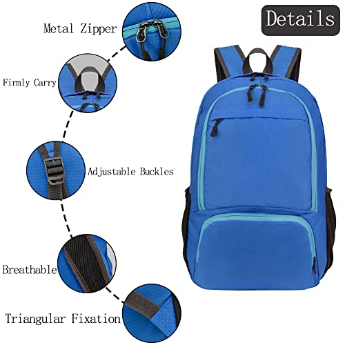 HYCOPROT 35L Packable Backpack Ultra Lightweight Foldable Rucksack Water Resistent Breathable Bag for Men Women Outdoor Camping Walking Hiking Climbing Travel Daypack (Blue-1) - Image 3