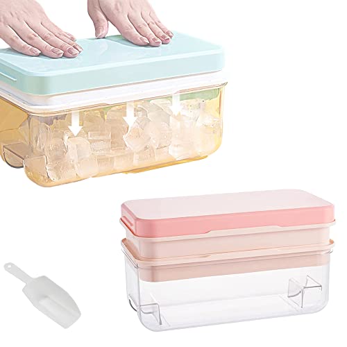 Ninyoon 1 Second Release Ice Cube Tray with Lid and Bin, 2 Tier ice molds Make 64 Ice Cubes Big Capacity Bin for Freezer Including Ice Scoop (Pink) by Ninyoon - Used condition - CA$13.35