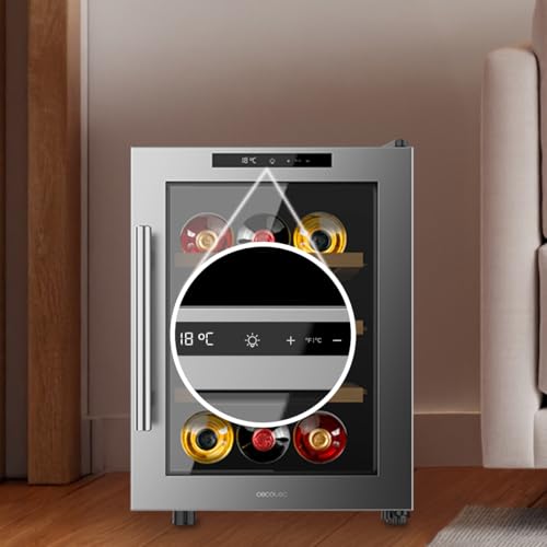 Miniatura 3 de Cecotec Vinoteca Bolero Grandsommelier 1255 Coolwood E, Capacidad 12 Botellas, Estantes De Madera, Control Táctil, Temperatura 8 A 18 C, Temperatura 8 A 18 C, Acero Inox