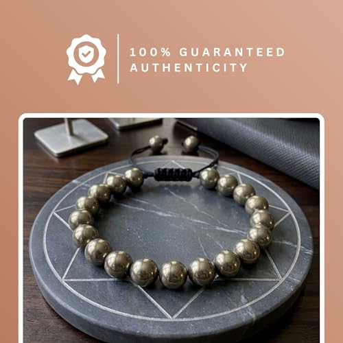 Image of 5 Senses Co. Natural Pyrite Bracelet | Original Certified Healing Crystal for Wealth & Good Luck | For Men & Women | Adjustable Waxed Thread | Premium Gift Packaging with Card