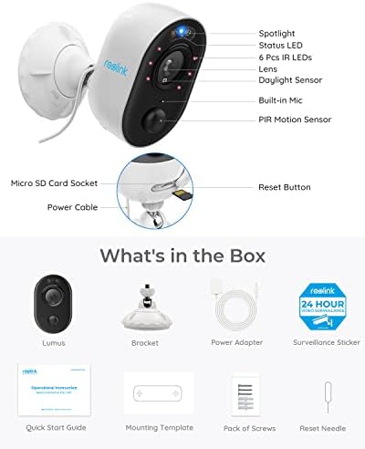 Reolink Spotlight Camera with Full-Color Night Vision, 1080P WiFi Security Camera Outdoor, PIR Motion Alerts, 2-Way Talk and Siren Alarm, Cloud/Micro SD Card Storage, IP65 Weatherproof, Lumus