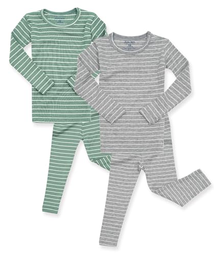AVAUMA Stripe Pattern Baby Boys Girls Pajama Set Kids Toddler Snug fit Ribbed Sleepwear pjs for Daily Life Style (O.Gn, Gray 3T) (2Pack-Long)