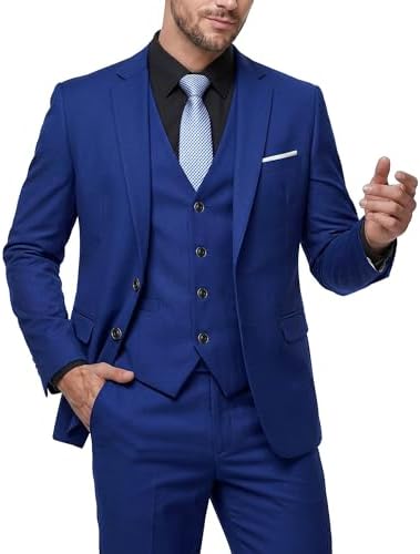 MY'S Men's 3 Piece Suit Slim Fit Solid Color Jacket Vest and Pant with Tie