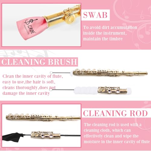 Image of Vesici 40 Pcs Flute Cleaning Kit, Flute Care Accessories Set,Pink