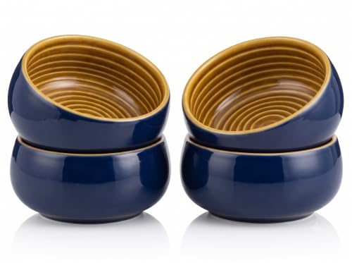 Image of Freakway Indigo & Ocher Spiral Mini Ceramic Bowls (150 ml) Set of 4
