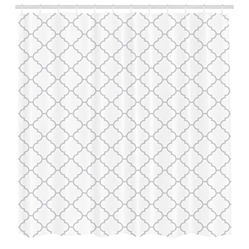 Ambesonne Grey Shower Curtain Simple Quatrefoil Bathroom & Vanity Decor Minimal Monochrome Pattern Geometric Mesh Forms Plain Backdrop Modern Polyester Fabric Set With Hooks 69" W X 75" L White Gray #TOP1