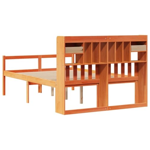 Gecheer Massivholzbett mit Regal ohne Matratze Wachsbraun 160x200 cm, Bettgestell Holzbett Doppelbett für Wohnungen Schlafzimmer Gästehaus3322075 – Bild 6