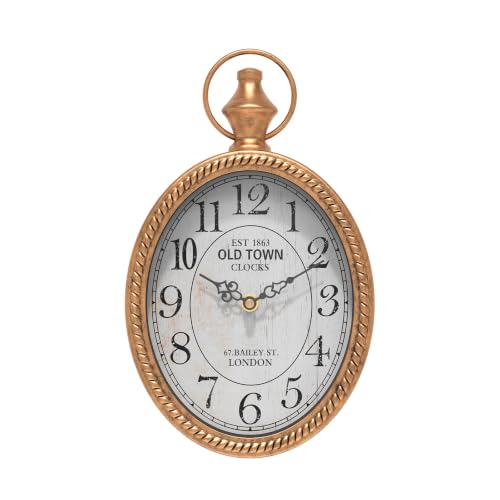 Image of Menterry Small Retro Oval Wall Clock Antique Old Design, Gold Vintage Style