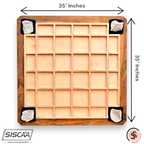 Image of Siscaa Tournament Sureslam Carrom Board - Premium Indian Ply - Includes Sure Slam Coin, Genius Striker, Top Cover, 30gm Powder - Siscaa Carrom Board Full Size 35 inch for Champions