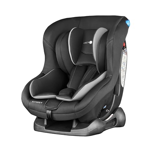 Cozy N Safe Fitzroy Group 0+1 Car Seat 0-18KG, Birth - 4 Years, 5 Point Harness, 4 Position Recline, Rear Facing from Birth to 13kg/ Forward Facing from 9kg to 18kg, Deep Padding - Black/Grey