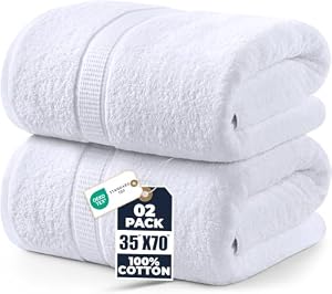 Utopia Towels - Premium Jumbo Badlaken (90 x 180 cm), 2 Pak 100% Ringgesponnen Katoen Zeer Absorberend en Snel Droog Extra Grote Badhanddoek - Superzachte hotelkwaliteit Handdoek (Wit)