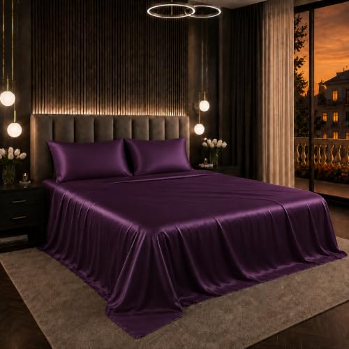 Image of Cloth Fusion Flat Satin Bedsheet Super King Size 108x108 inch | Wine, 2 Pillow Covers, 300 TC, Glossy Finish, Smooth on Hair and Skin, Gift for Couples, Wedding & Anniversary