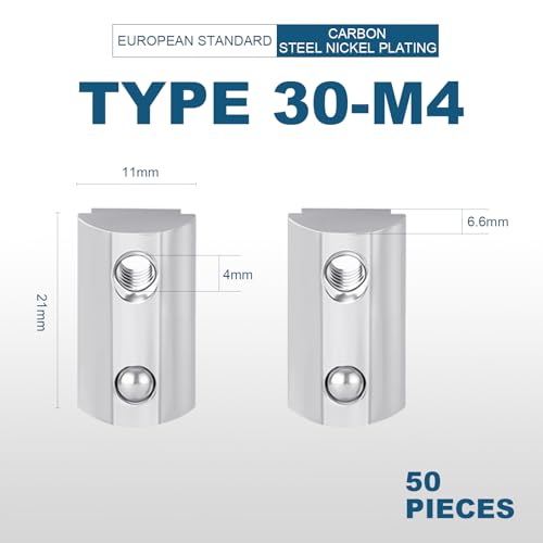 Yuhtech 50 Stück Nutenstein M4 nut 8 mit Zentrierung Federkugel für 3030 Alu Profil 8mm, 30 Serie Nutenstein M4 Rostfreie Stähle Gleitmutter