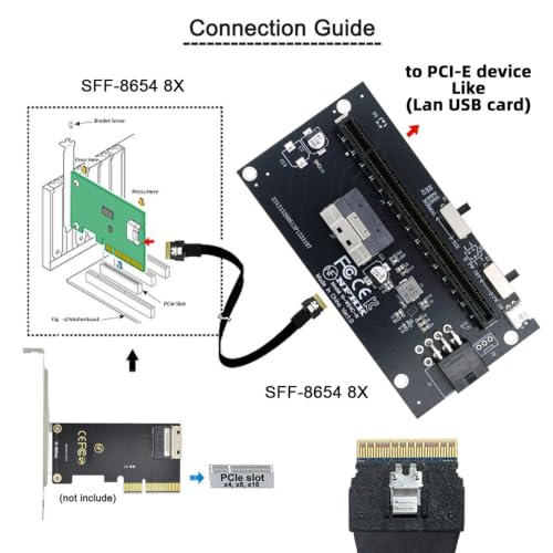Image of Xiwai Slimline 8X SFF-8654 74Pin to PCI-E 16x Adapter with PCIE 6Pin Power | PCI-Express TGX Switch Port for Mainboard Graphics Card