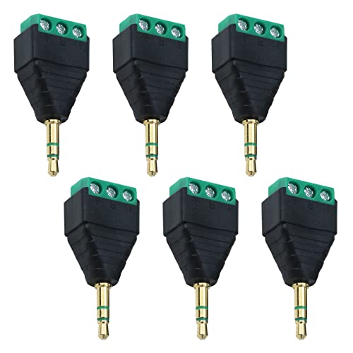 Antrader 6pcs 3.5mm Stereo Male to AV 3-Screw Terminal Block Headphone Balum Connector