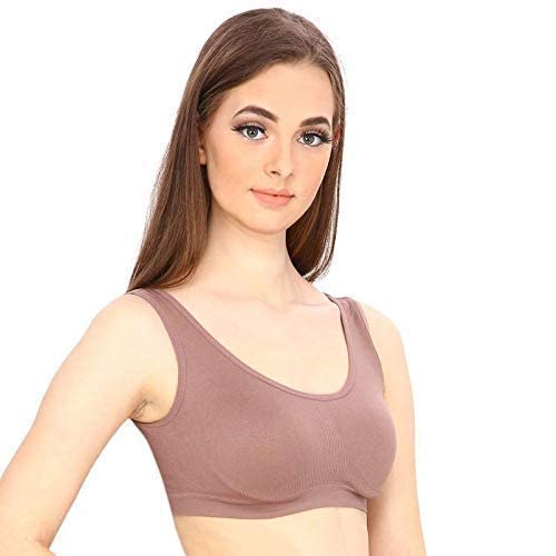 ok interprices Girls/Women's Cotton Stretchable Non-Padded and Wire Free Air Sports Bra (Free Size) Brown-picture-25