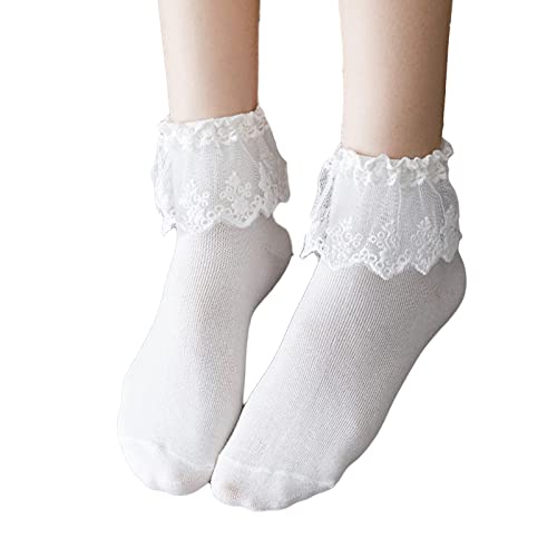 Image of Women's Ruffle Anklet Socks - Breathable Cotton Crew Socks in Solid Colors