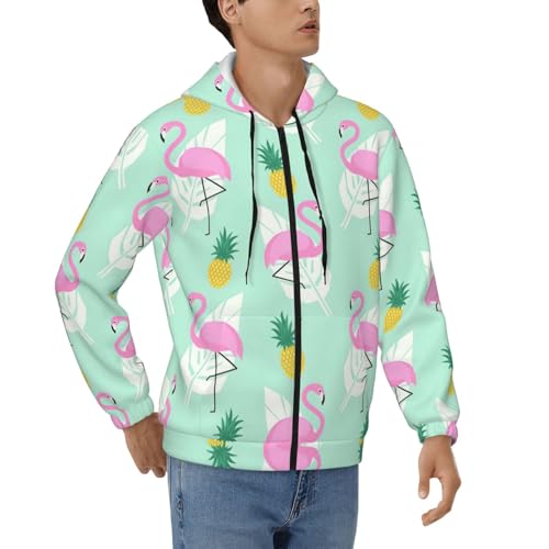 Sweat à capuche zippé homme motif flamant rose coloré et ananas fun