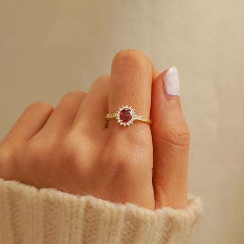 Ruby Rings for Women 925 Sterling Silver 14K Gold Plated July Birthstone Red Gemstone Ring Promise Rings for Her Dainty CZ Eternity Engagement Wedding Band Ring Jewelry Christmas Gifts3