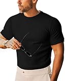 Beotyshow Men's Ribbed Knit T Shirts Short Sleeve Crew Neck Slim Fit Stretchy Muscle Shirts Basic Solid Tee Tops