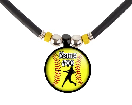 Softball Batter Charm Necklace- Girls And Women's Softball Pendant Jewelry - Customized Softball Necklace With Name And Number- Perfect For Softball Players, Softball Moms, Softball Teams And Coaches #TOP4