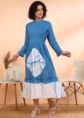 Image of Maaesa Women Floral Cotton Flared Dress