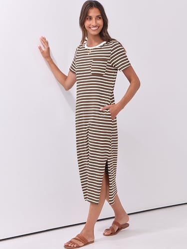 Image of ANRABESS Womens Midi Dress,Summer Long Tshirts Dresses,Short Sleeve Split Stripe,Comfy Travel Beach Vacation Casual Wear