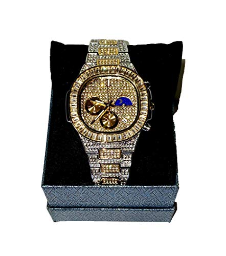 クォーツ腕時計 CZウォッチ Amazon.com: Men's Wrist Watch Band CZ Baguette Diamond 2