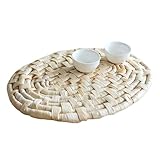 Derwrtup Manteles individuales de Cornhusk tejidos a mano, posavasos con almohadillas calientes, manteles individuales portátiles con protección contra quemaduras, estera resistente al calor en estilo