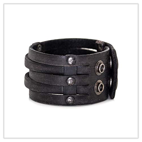 Mgutillart Punk Alloy Buckle Wide Wristband Braided Leather Cuff Bracelet(Black) #TOP3