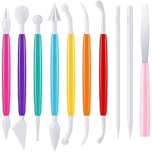 Outus 20 Pieces Plastic Clay Tools Clay Sculpting Modeling Double Head Ceramic Pottery Tool Kit Cook Decorating Tools for Crafts DIY Shaping and Sculpting, Assorted Colors