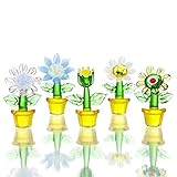 H&D HYALINE & DORA 5pcs Handcraft Glass Blown Mini Cute Flowers Plants Crystal Art Figurines Collectibles Home Office Tabletop Garden Simulation Plants Decor Car Inner Ornaments