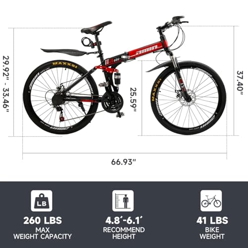 Bruce & Shark 26" Folding Mountain Bike for Men, 21 Speeds Full Suspension Commuter Bicycle, High Carbon Steel & Disc Brakes, Portable City Outdoor Bike for Adult Youth Teen by Bruce & Shark - Image 2