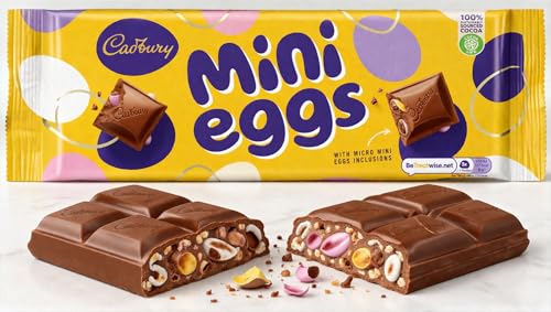 Cadbury Chocolate Easter Mini Eggs Chocolate Bar, Milk Chocolate Bar With Micro Mini Egg Inclusions, 360g Perfect For Easter Egg Hunt Great Gift For Kids & Adults School Offices