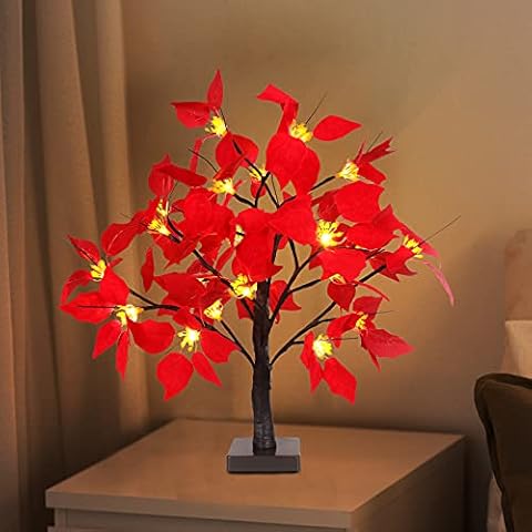 YLSZHY LED Tabletop Lighted Poinsettia Tree, 20 Inch Christmas Decorations Lights Battery Operated 24 LED Christmas Red Poinsettia Flower for Home Festival Decoration Cover