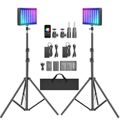 NEEWER 2 Pack RGB Video Light with Tripod Stands NP-F550