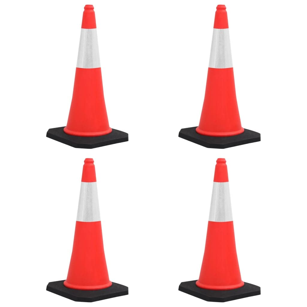 IKAYAA 4 Unidades Bolardos de Control de Tráfico Plástico 75 cm, Conos Trafico Señalizacion, Conos de Tráfico para Uso Doméstico y Comercial. Conos de Prohibido aparcar, Tiras Plateadas Reflectantes
